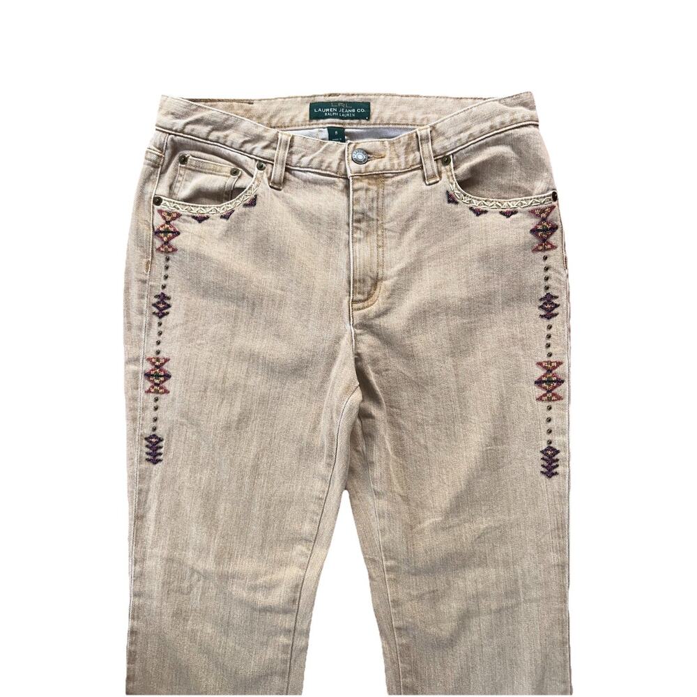 Ralph Lauren Southwestern Beaded Jeans Women's Size 8 Bootcut Santa Fe Y2K Tan
